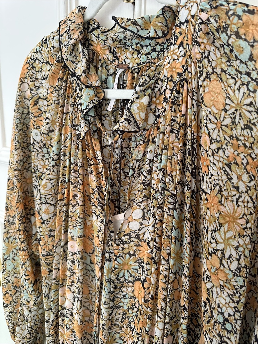 Free People Floral Long Sleeve Maxi Dress in Mustard and Sage - Picture 3 of 3